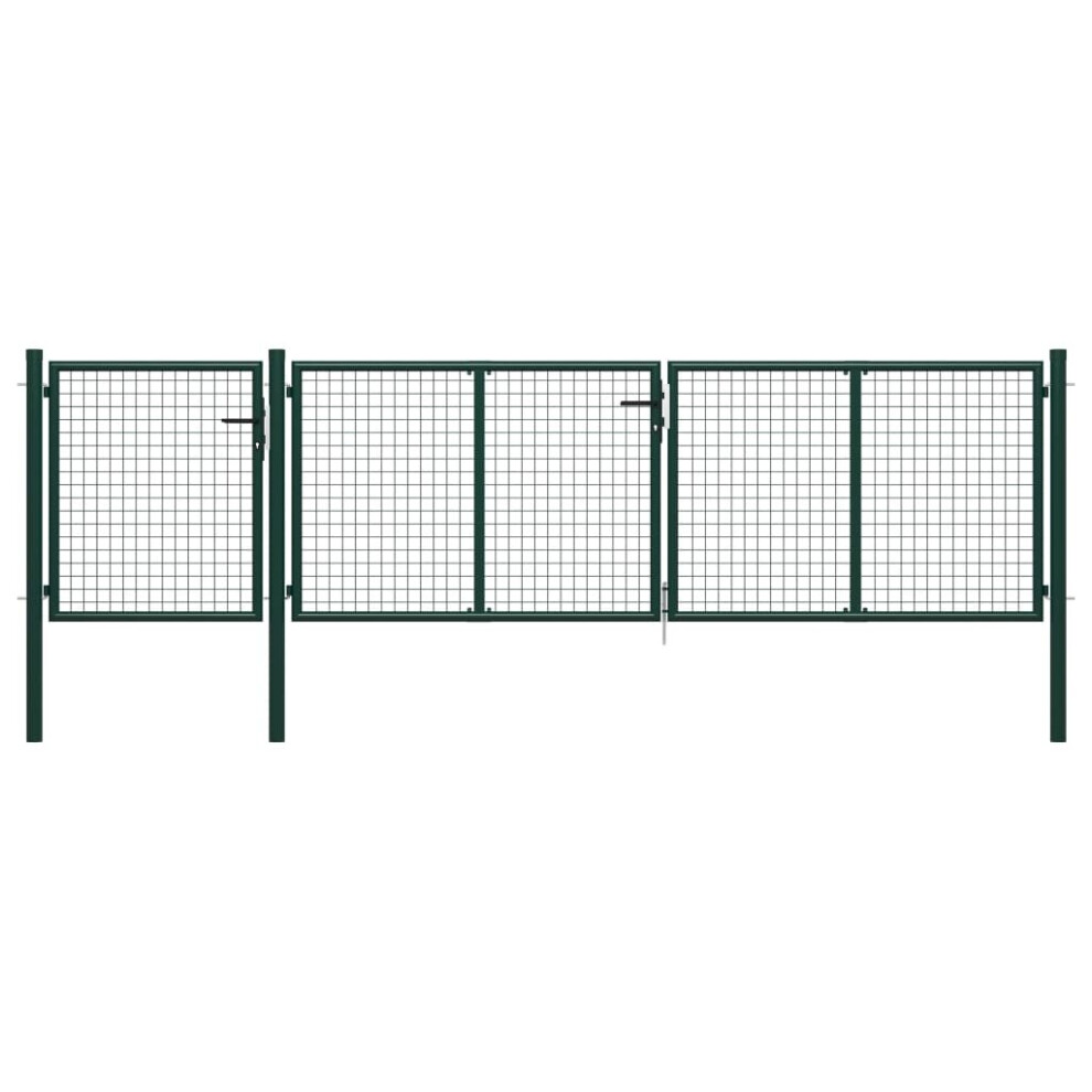 Vidaxl Garden Gate Galvanised Steel 400X100cm Green Fence Door Mesh Patio Gate 8718475735915