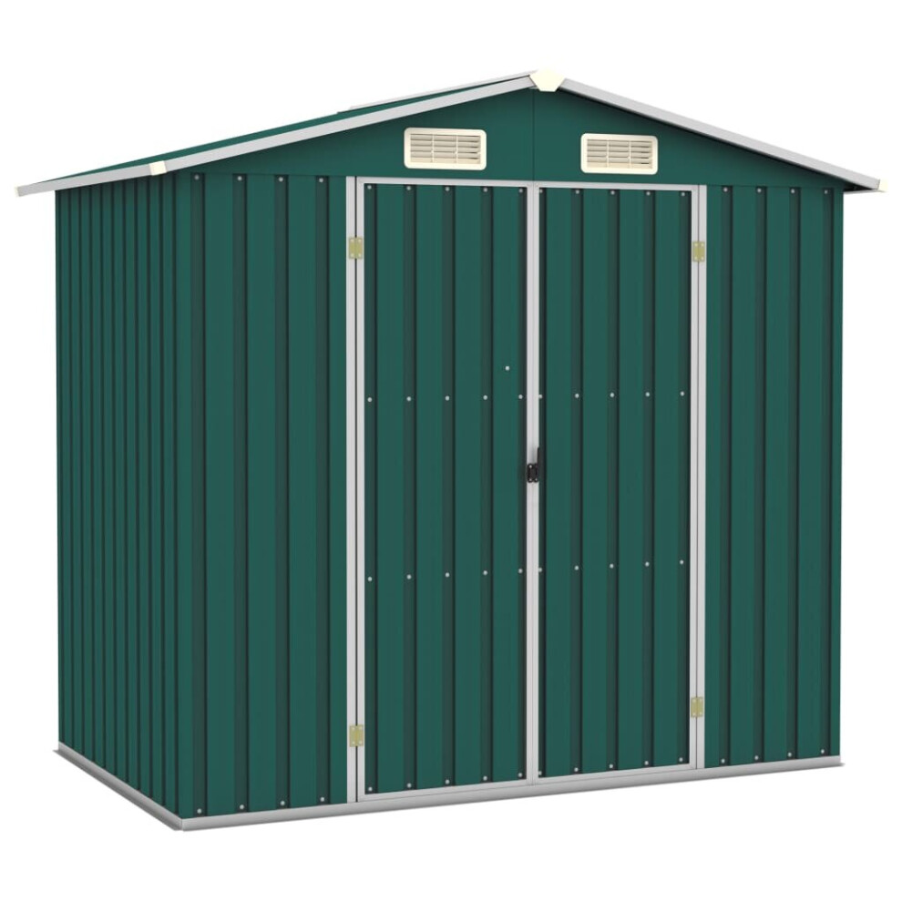 vidaXL Garden Shed Green Galvanised Steel Outdoor Tool Storage House Cupboard