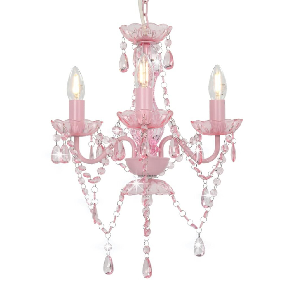 vidaXL Chandelier with Beads Pink Round 3xE14 Pendant Lamp Living Room Light