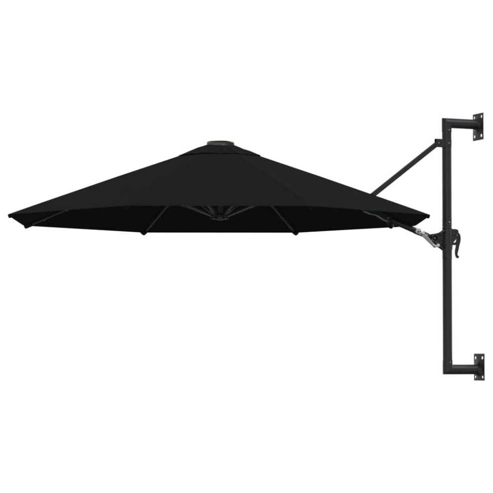 vidaXL Wall-Mounted Parasol with Metal Pole Black Outdoor Umbrella Sunshade