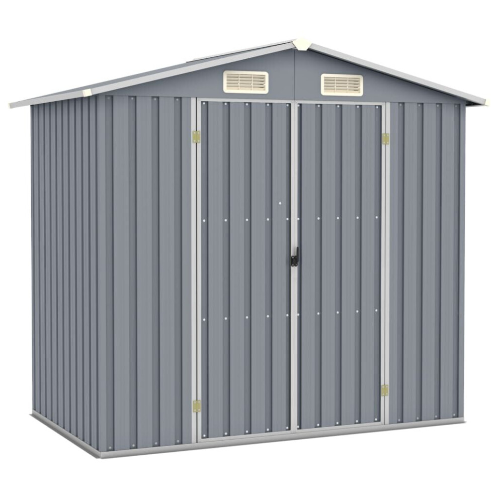 vidaXL Garden Shed Grey Galvanised Steel Outdoor Tool Storage House Cupboard