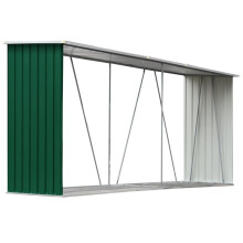 vidaXL Garden Log Storage Shed Galvanised Steel 330x84x152cm Green Cabin House