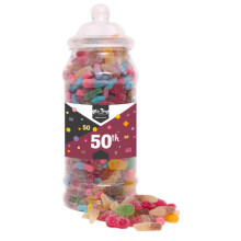 (Medium Jar 700gm) Happy 50th Birthday Sweet Gift Jar Fizzy Tangy Mix