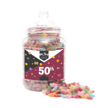 (Large Jar 1700gm) Happy 50th Birthday Sweet Gift Jar Fizzy Tangy Mix