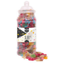 (Medium Jar 700gm) Happy 18th Birthday Sweet Gift Jar Fizzy Tangy Mix