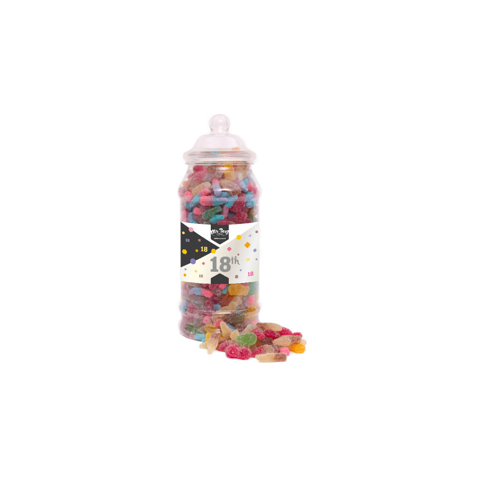 (Medium Jar 700gm) Happy 18th Birthday Sweet Gift Jar Fizzy Tangy Mix