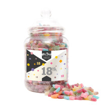 (Large Jar 1700gm) Happy 18th Birthday Sweet Gift Jar Fizzy Tangy Mix
