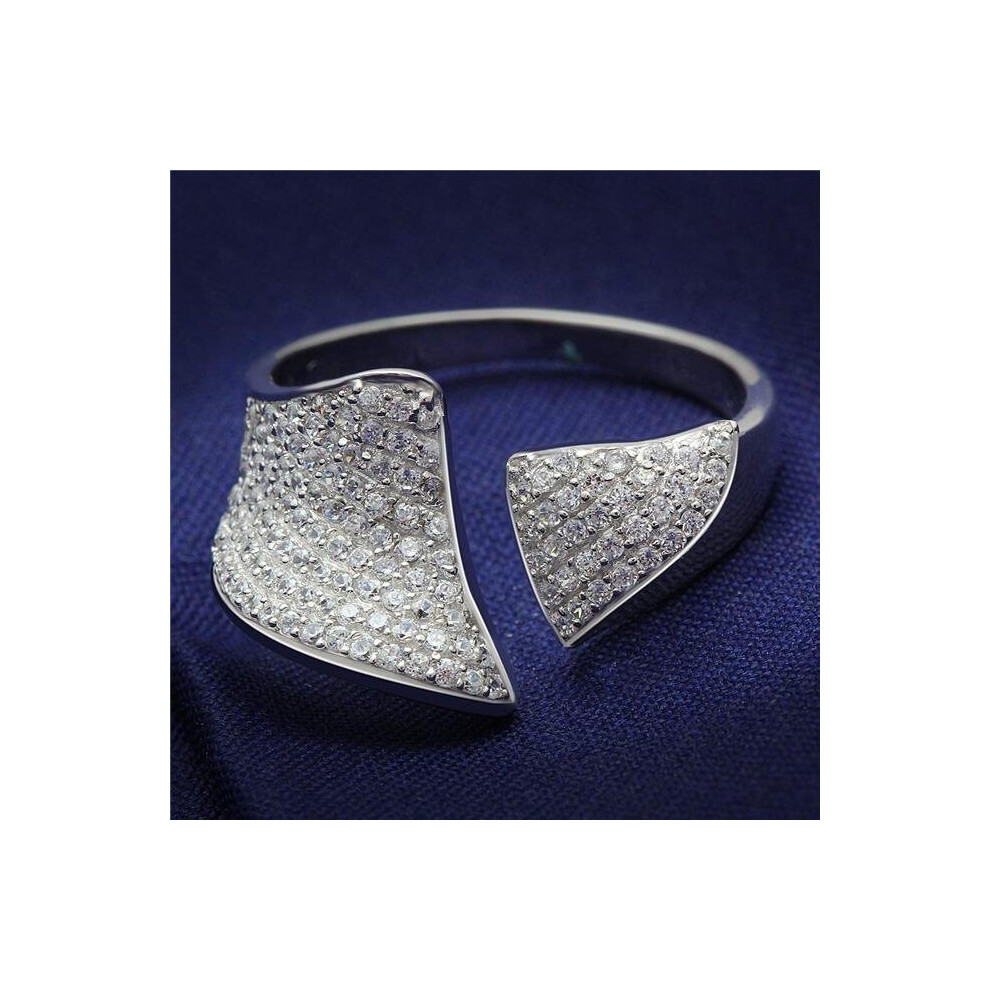 Photos - Ring Alamode TS032-8 Rhodium 925 Sterling Silver  with AAA Grade CZ, Clear - Size 8