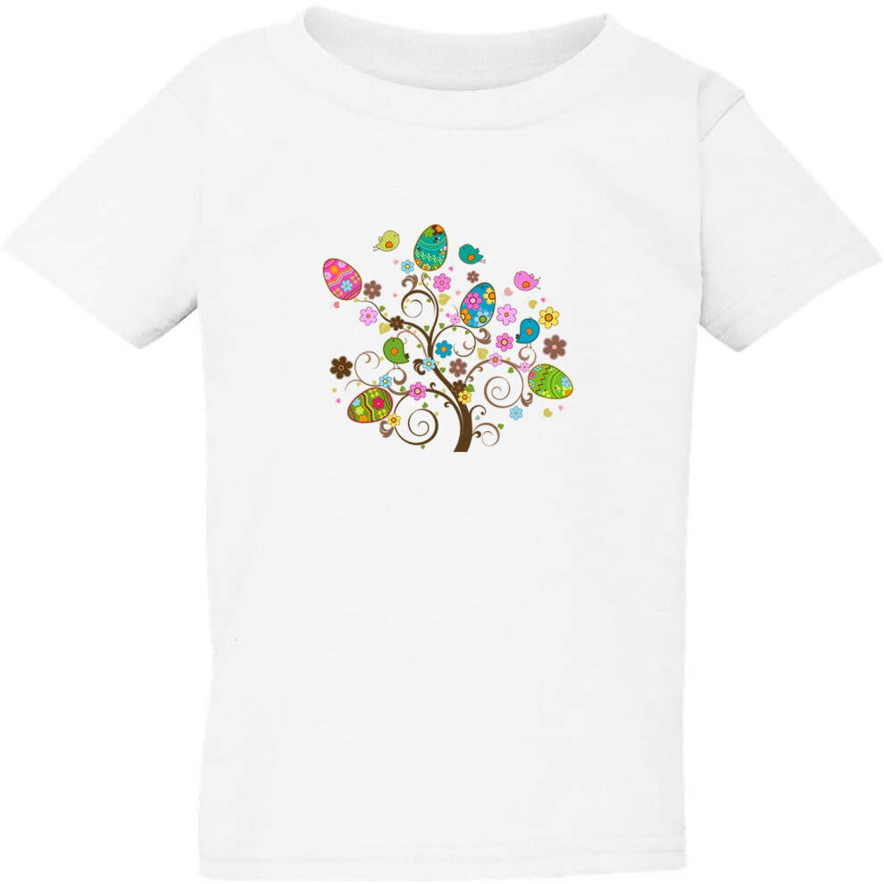 (XL / 5T / 4-5 YO) Happy Cute Easter Colourful Egg Tree White Kids Boys Girls T Shirt Tee Top