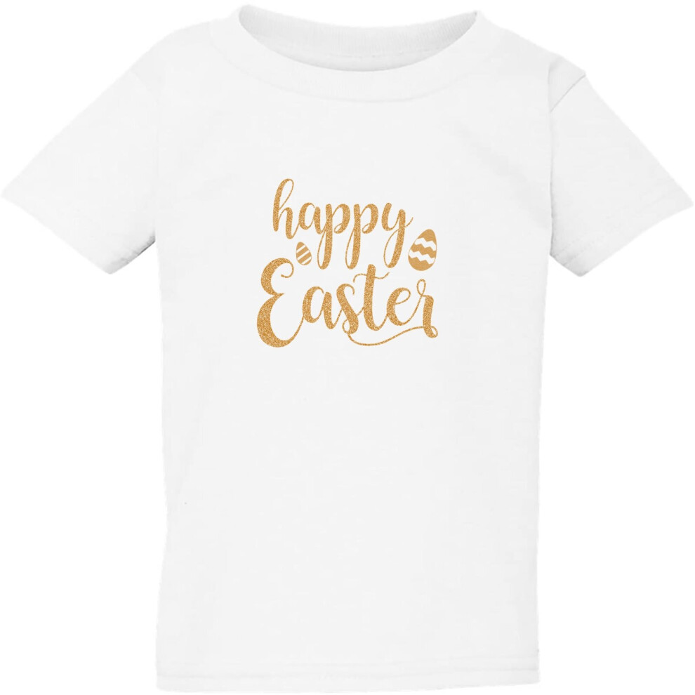 (Medium / 3T / 2-3 YO) Gorgeous Happy Easter Egg Gold Text White Kids Boys Girls T Shirt Tee Top