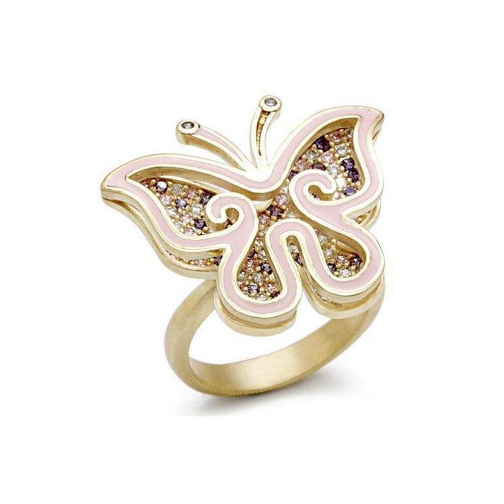 Photos - Ring Alamode 1W096-10 Matte Gold Brass  with AAA Grade CZ, Multi Color - Size 10