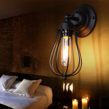 Vintage Industrial E27 Wall Lamp Black Iron Lampshade Cage Wall Sconce Modern