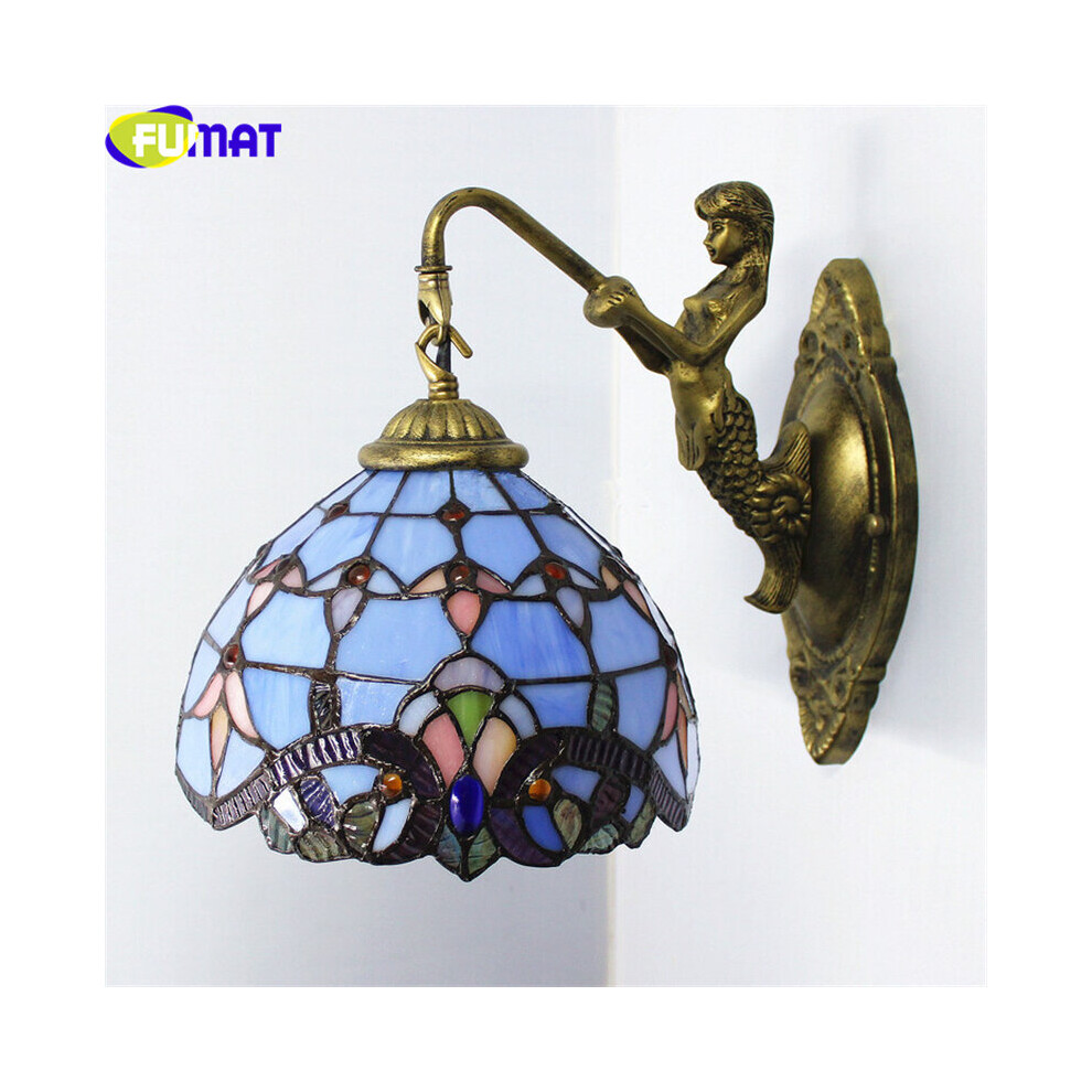 (7) Tiffany Retro Mermaid Wall Lamps Stained Glass Baroque Asile Stair Wall Mounted Art Decor Sconce Bedside Bedroom