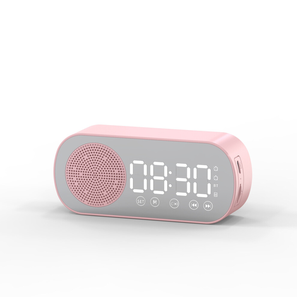 (A, pink) New bluetooth speaker mirror clock small speaker