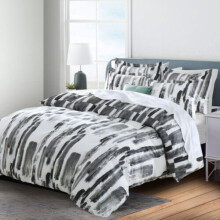 (Stripe Grey, Super King) Duvet Cover Set Reversible Floral Bedding Sets