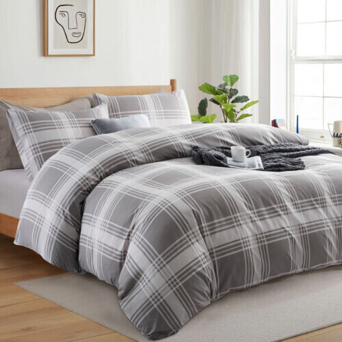 (Check, Single) Duvet Cover Set Reversible Floral Bedding Sets