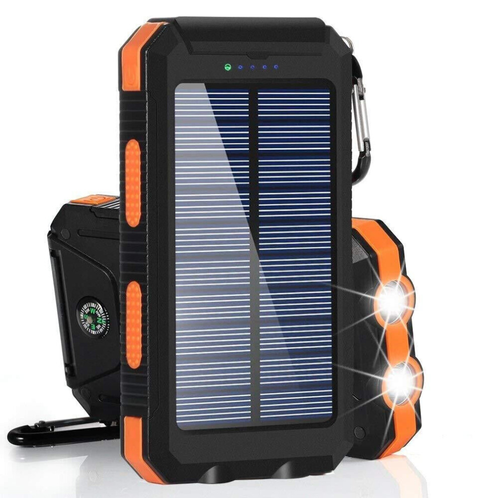(Orange) 30000mAh Solar Power Bank Dual USB Battery Charger