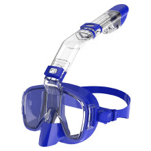 (L/XL, Blue) Diving Masks Foldable Anti-Fog Snorkel Mask Set with Full Dry Top System for Free