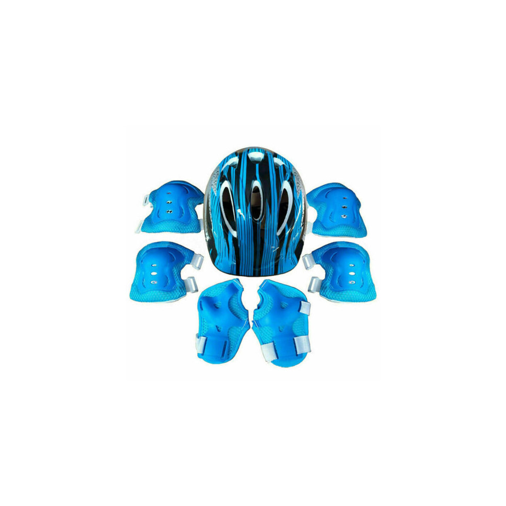 (Light blue) Kids Safety Helmet Boys Girls Skateboard Cycling Bike Knee Elbow Pads 7In Set UK