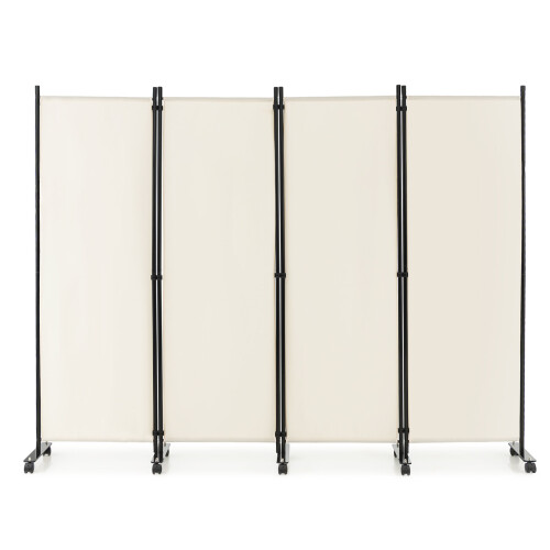 Costway 172cm Tall Rolling Privacy Screen 4 Panel Room Divider on Wheels White
