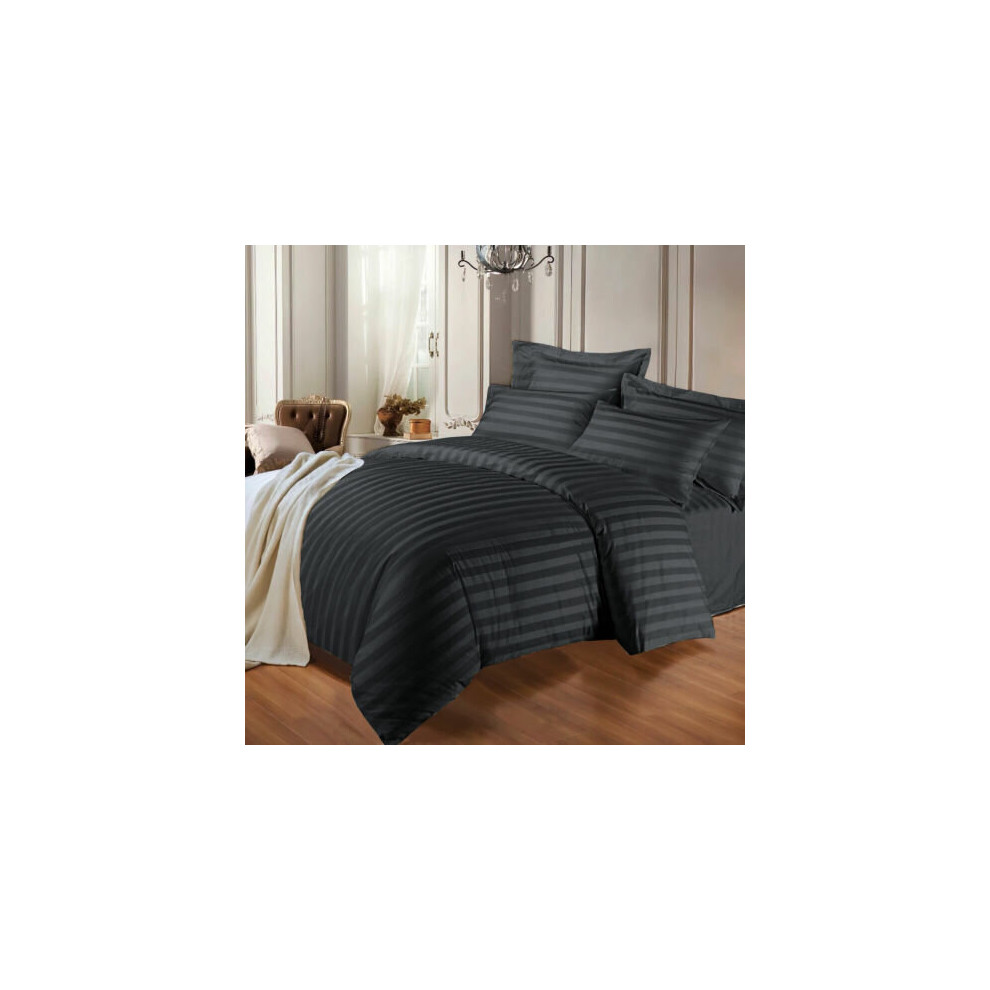 (Black, Single) Luxury Duvets Covers Stripe Duvet Set Single Double King