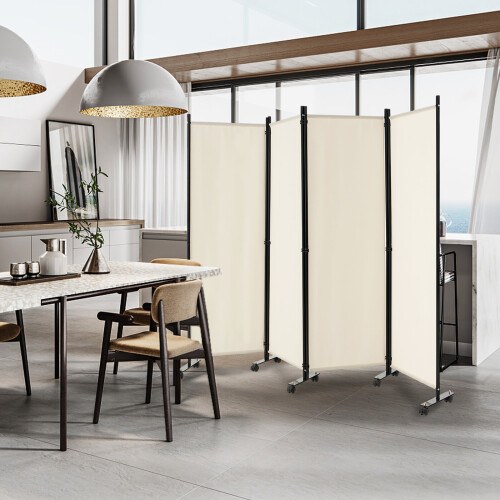 Costway 172cm Tall Rolling Privacy Screen 4 Panel Room Divider on Wheels White 2