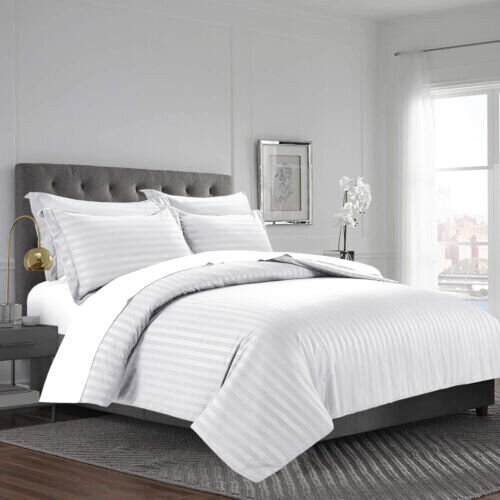 (White, Single) Stripe Duvet Cover Quilt Reversible Bedding Sets 2