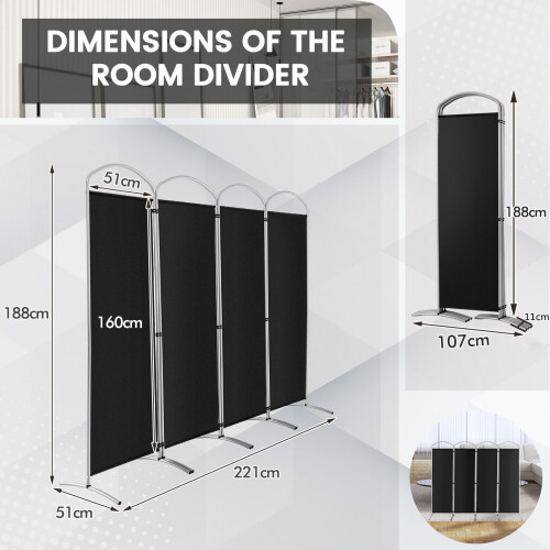 Costway 188cm Folding Privacy Screen 4-Panel Room Divider Privacy Protection 1