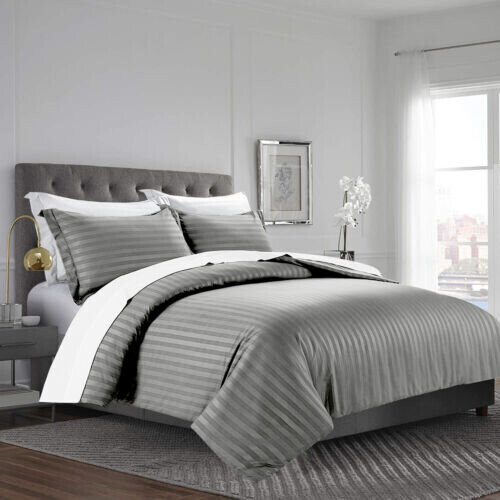 (Grey, King) Stripe Duvet Cover Quilt Reversible Bedding Sets 1