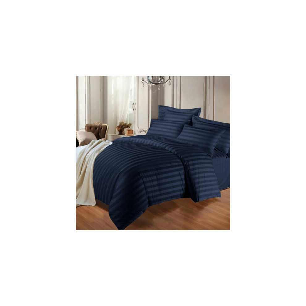 (Navy, Double) Stripe Duvet Cover Quilt Reversible Bedding Sets
