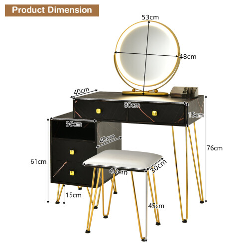 Casart Makeup Dressing Table Vanity Table Set Storage Cabinet Lighted Mirror 1