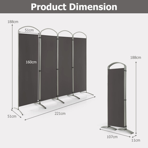 Costway 188cm Folding Privacy Screen 4-Panel Room Divider Privacy Protection 1