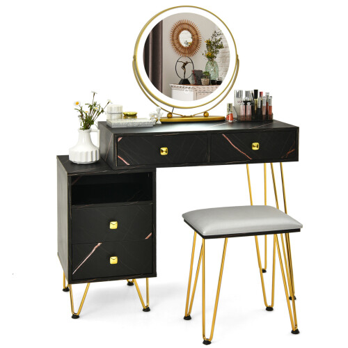 Casart Makeup Dressing Table Vanity Table Set Storage Cabinet Lighted Mirror