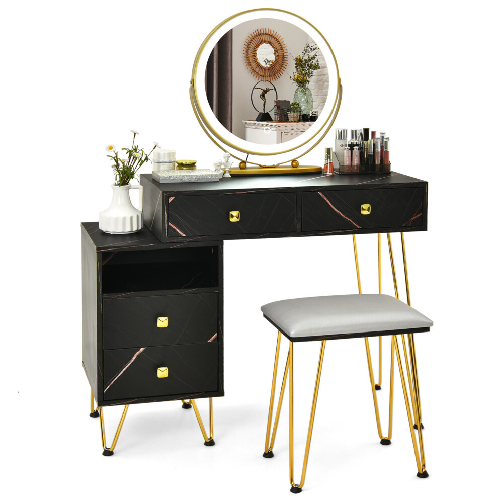 Makeup Dressing Table Vanity Table Set Storage Cabinet Lighted Mirror