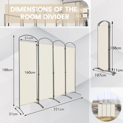 Costway 188cm Folding Privacy Screen 4-Panel Room Divider Privacy Protection 1