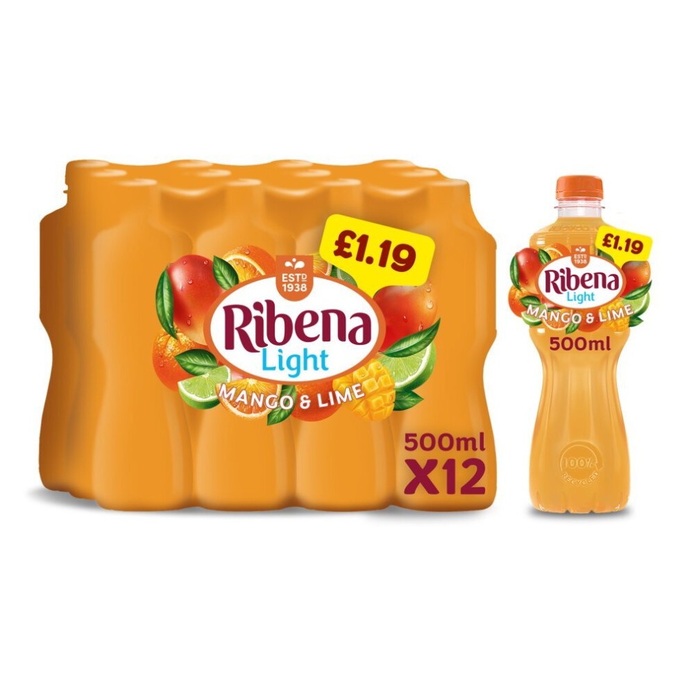 Ribena Mango And Lime Juice Drink No Added Sugar 500Ml (Pack Of 12)