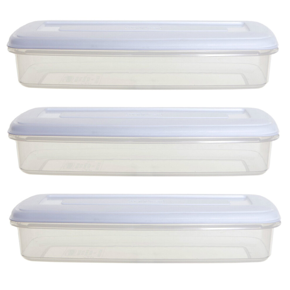 3x Whitefurze Plastic Food Tub Bacon Storage Box With Lid 1L 29x12cm