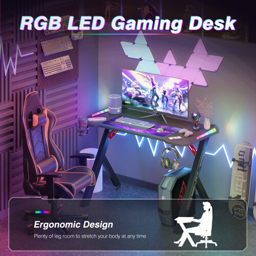 (L(120cmx60cm)) Modern RGB Led Lighted PC Computer Gaming Desk 2
