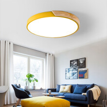 (Round yellow) Modern LED Ceiling Lights for Living Room Bedroom Led Ceiling Lamp Square Round Wooden Remote Dimmable Macaron Colors Lighting