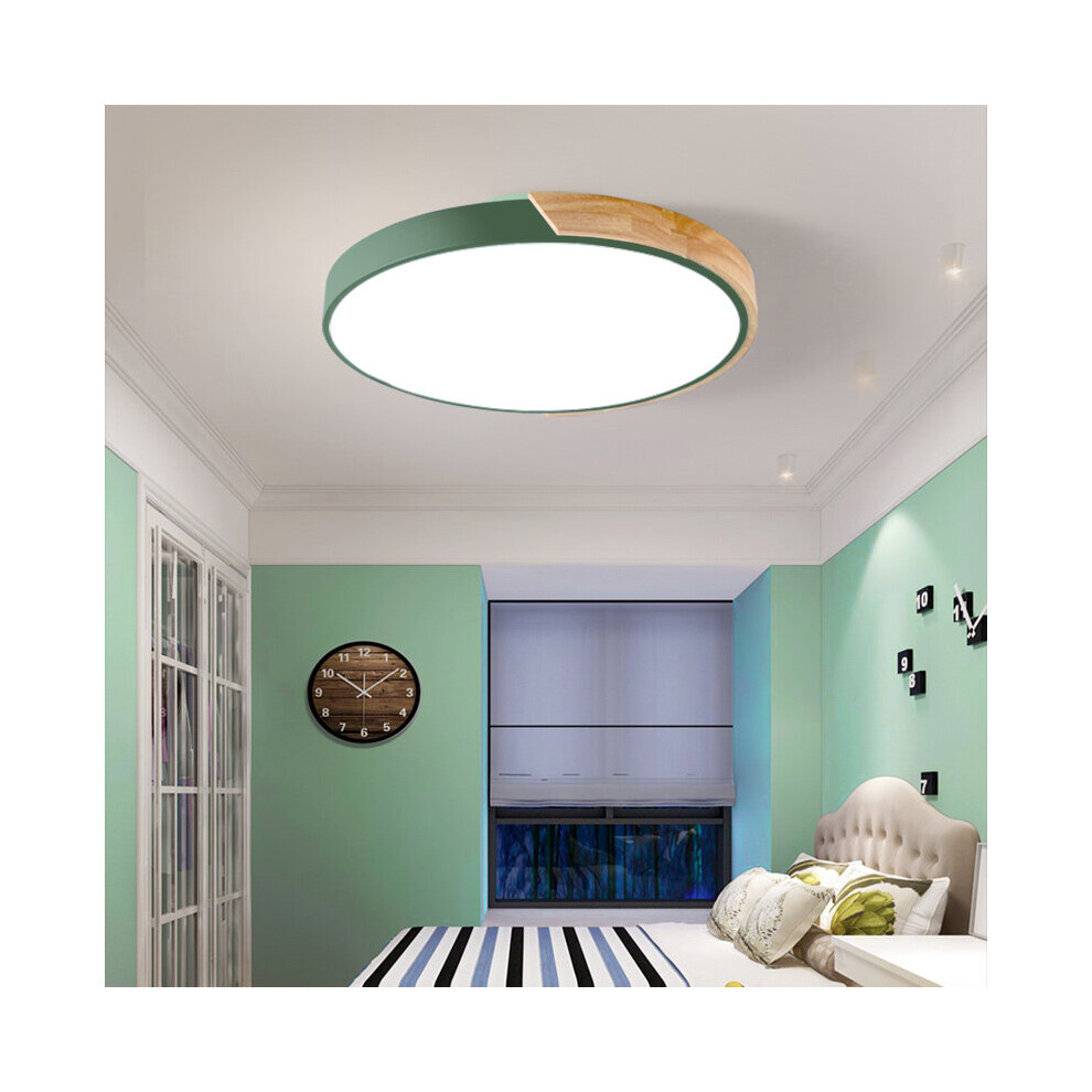 (Round green) Modern LED Ceiling Lights for Living Room Bedroom Led Ceiling Lamp Square Round Wooden Remote Dimmable Macaron Colors Lighting