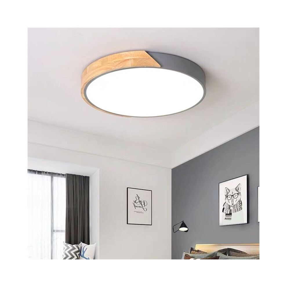 (Round grey) Modern LED Ceiling Lights for Living Room Bedroom Led Ceiling Lamp Square Round Wooden Remote Dimmable Macaron Colors Lighting