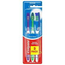 Colgate Extra Clean Medium Toothbrush (Assorted) with a Cleaning Tip that Reaches and Cleans Back Teeth, (Pack of 3)