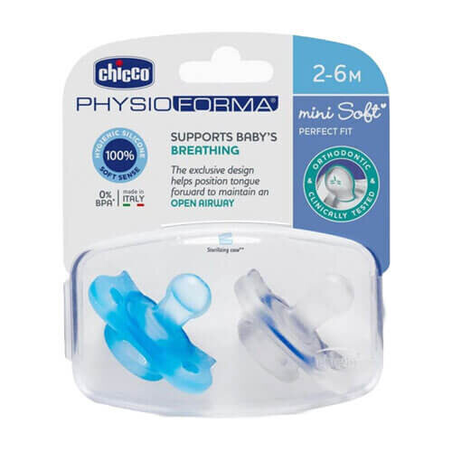 Cross Cross Chicco Nursing Physio Mini Soft Soother 2pcs (Blue) (2-6mos)
