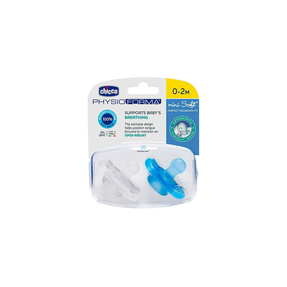 Cross Blue Chicco Nursing Physio Mini Soft Soother 2Pcs (Blue) (0-2Mos)