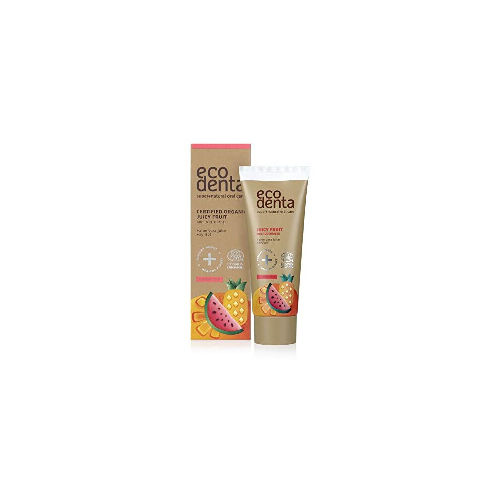 Ecodenta Kids Toothpaste Fluoride Free - Certified Organic Juicy Fruit Natural Childrens Tooth Paste Bubblegum Taste 75Ml