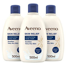Aveeno Skin Relief Moisturising Body Wash Bundle, 3 x 500ml, Brown