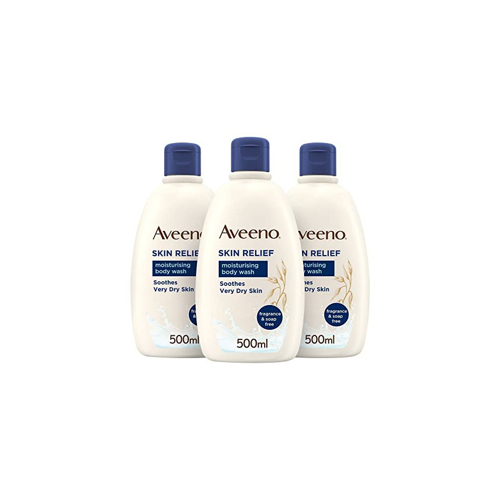 Aveeno Skin Relief Moisturising Body Wash Bundle, 3 x 500ml, Brown