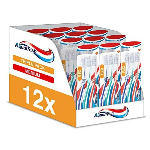 Aquafresh Clean And Flex Toothbrush, 12 X 3 Pack, Medium