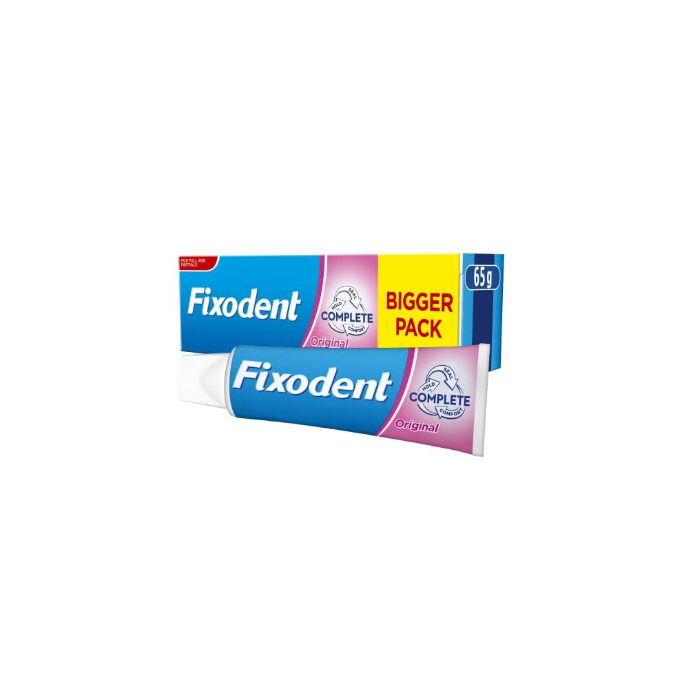 Fixodent Complete Denture Adhesive Cream, 65g, 10X Stronger Hold vs. No Adhesive, Improved Comfort & Foodseal, Original, Mint