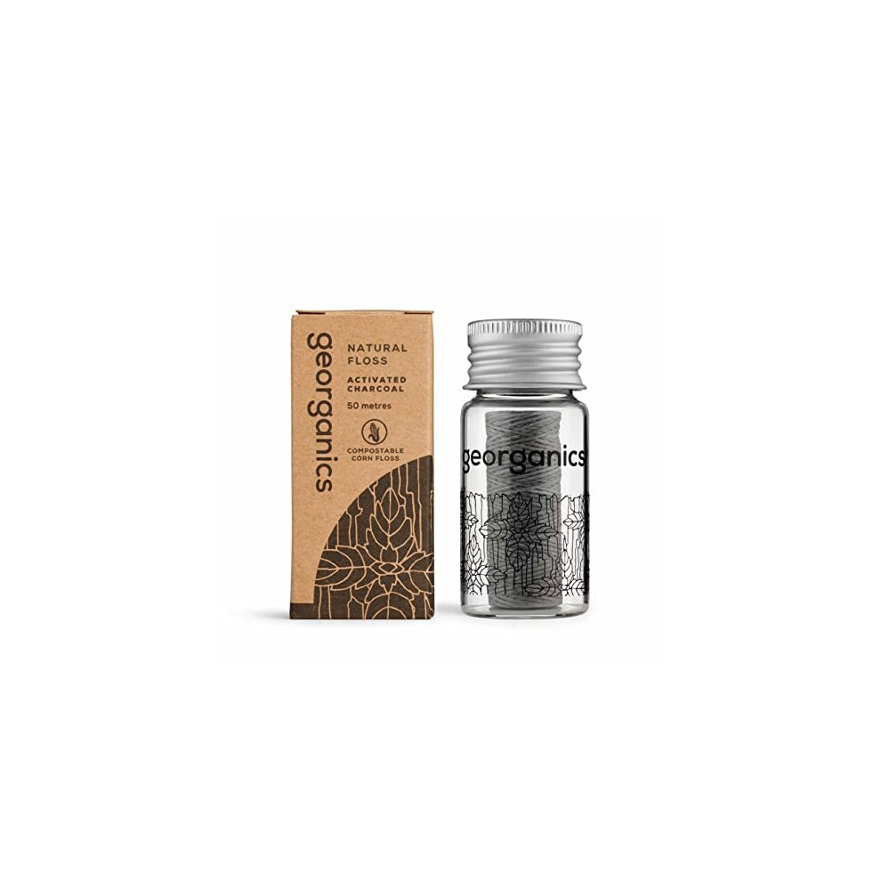 Georganics Natural Dental Floss Refill - Biodegradable With Natural Wax And Flavouring - Vegan, Sls, Cruelty And Gluten Free - Charcoal - 50M